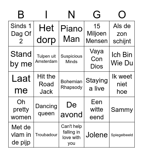 Terug naar toen 2 Bingo Card