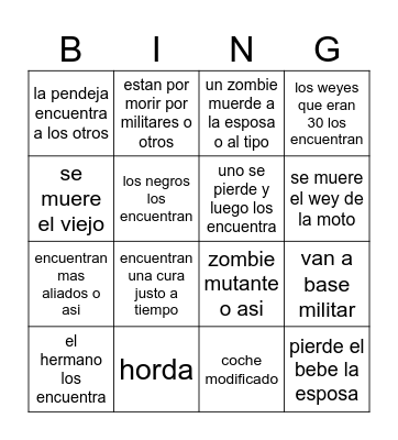 walking dead bingo Card