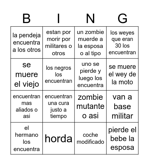 walking dead bingo Card