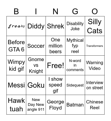 Slop Bingo Card