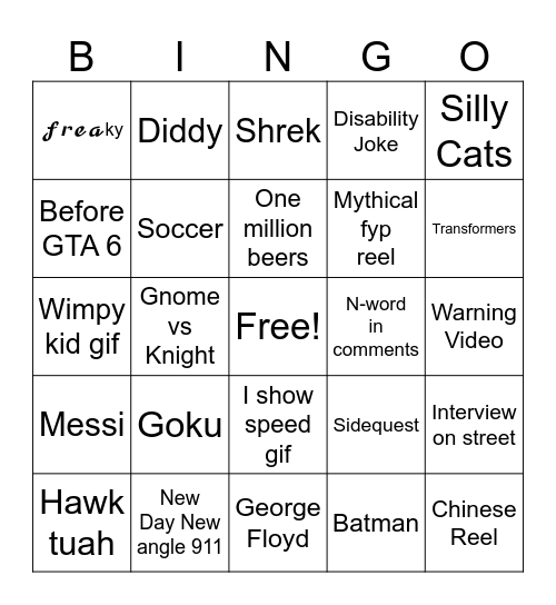 Slop Bingo Card