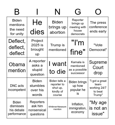 Biden Press Conference Bingo Card
