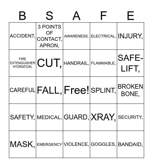 SAFETY BINGO Card