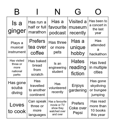 Find Someone Who ______ Bingo Card