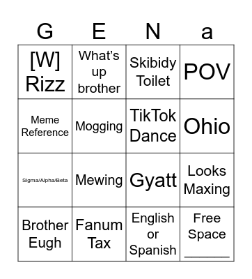 Brainrot Bingo Card