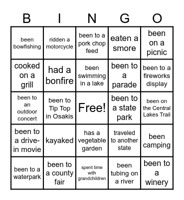 SUMMER FUN Bingo Card