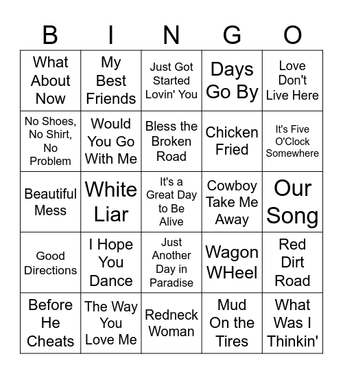 2000's Country Bingo Card