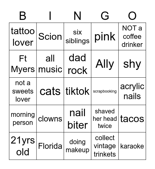 Ally BINGO! Bingo Card