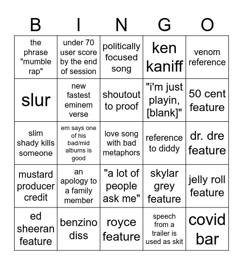 nemnem Bingo Card