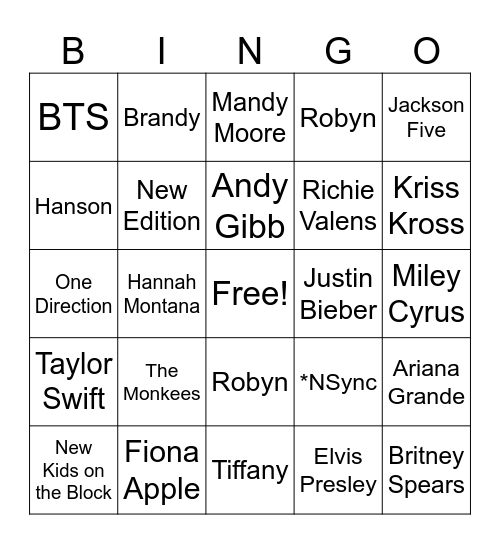 TEEN SENSATIONS Bingo Card