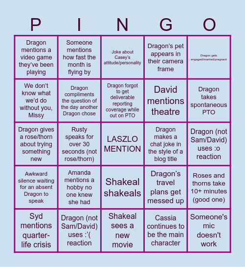 PINGO Bingo Card