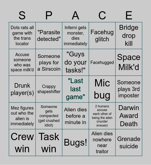 TGS Unfortunate Spacemen Bingo Card