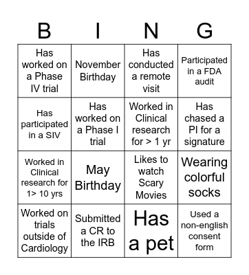 CLASP IIF Research Coordinator Bingo Card