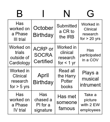 CLASP IIF Research Coordinator Bingo Card