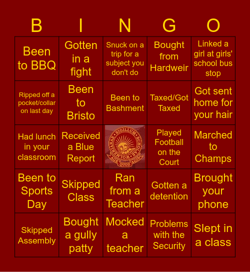 Bingo: Wolmer's Boys' Edition Bingo Card