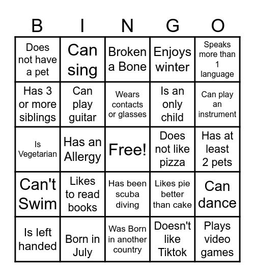 Get to know Bingo Card