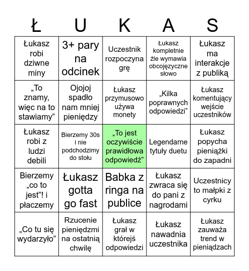 Postaw na milion Bingo Card