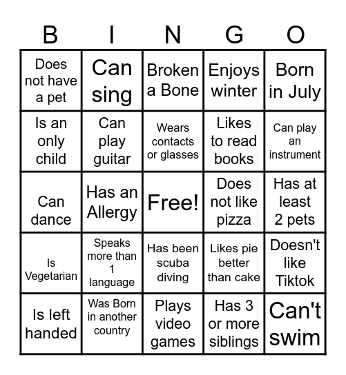 Get to know Bingo Card