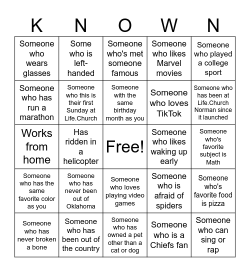 Human Bingo Card