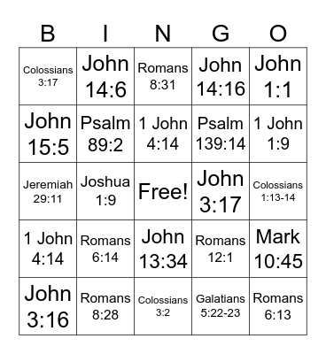 Bible Verse Bingo Card