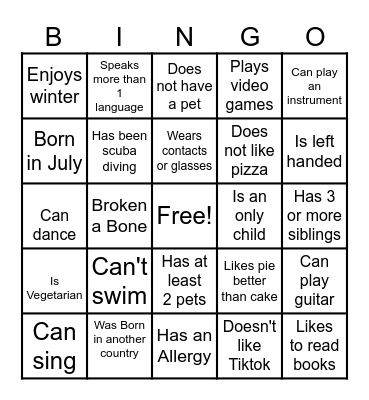 Get to know Bingo Card