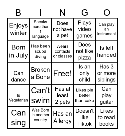 Get to know Bingo Card