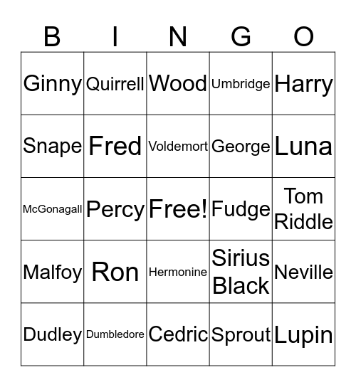 Harry Potter Bingo Card