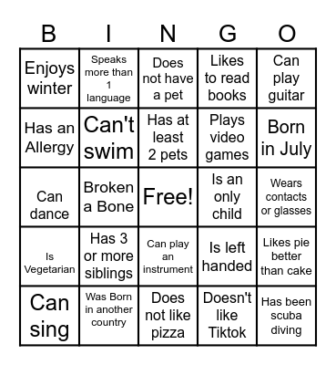 Get to know Bingo Card