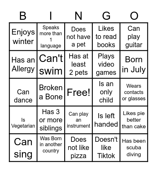 Get to know Bingo Card