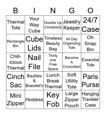Thirty-one Bingo Card