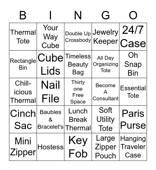 Thirty-one Bingo Card