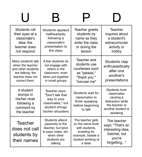 Creating an Environment of Respect and Rapport Bingo Card