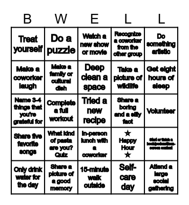 The Greatest Wellbeing BINGO to Ever Exist Bingo Card