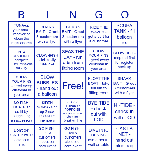 Under the Sea ON Bingo Card