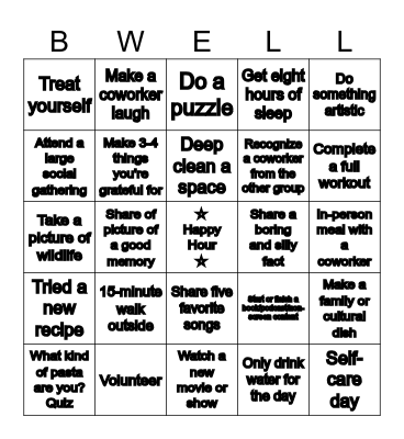 The Greatest GIH Wellbeing BINGO Card