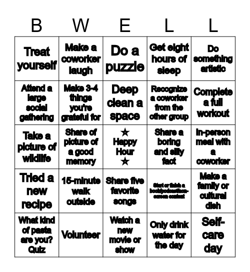 The Greatest GIH Wellbeing BINGO Card