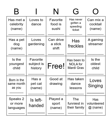 Nice To Know You Bingo Card