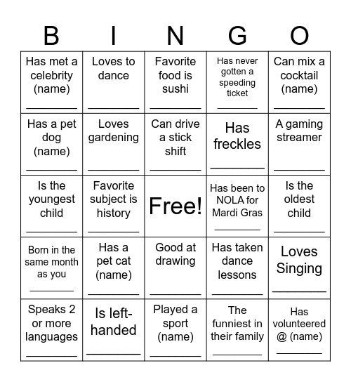 Nice To Know You Bingo Card