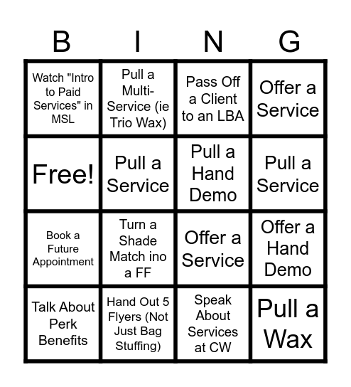 Services Bingo Card