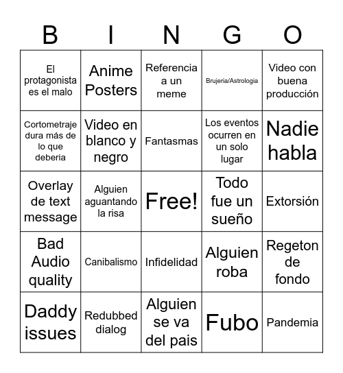 CINEDITAR CRINGE BINGO Card