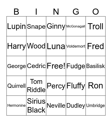 Harry Potter Bingo Card