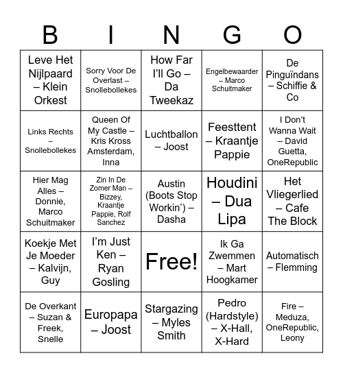 Muziek Bingo Groep 6 Bingo Card