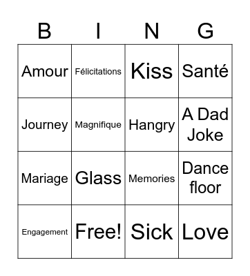 Wedding Speach Bing Bingo Card