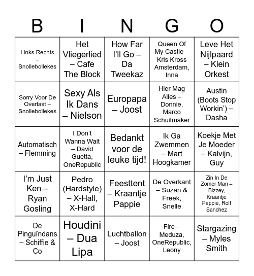 Muziek Bingo Groep 6 Bingo Card