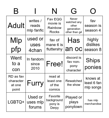 The MLP Fan Bingo Card