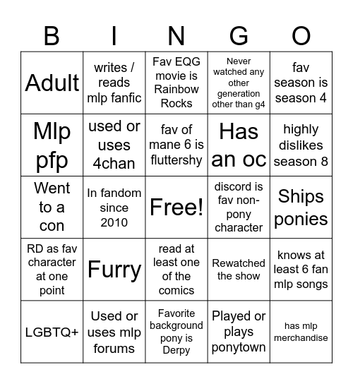 The MLP Fan Bingo Card