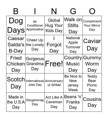 July Holiday Insights Bingo Card