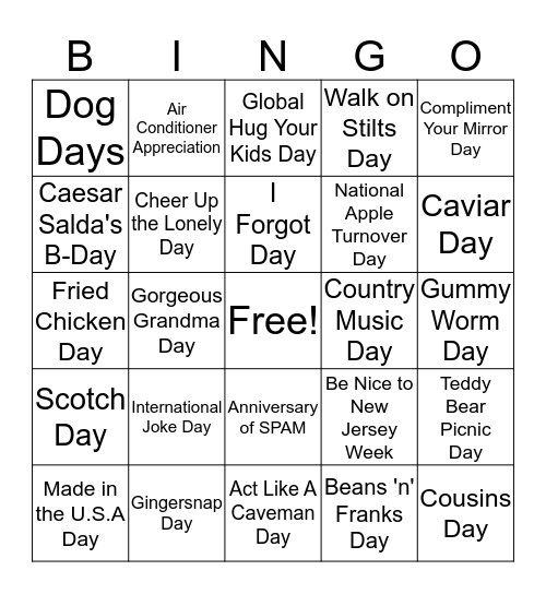 July Holiday Insights Bingo Card