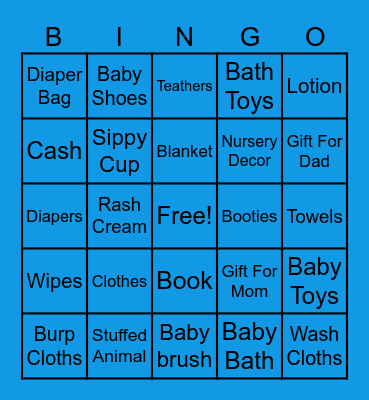 Zack baby shower Bingo Card