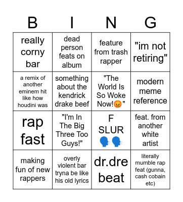 the death of slim shady Bingo Card